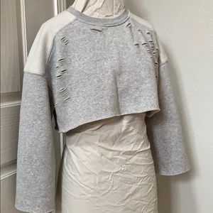Distressed loose fit cropped sweat shirt